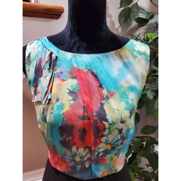 A.B.S Women's Multicolor Silk Round Neck Sleeveless Knee Length Dress Size 12 - Picture 5 of 11